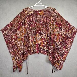Vintage Wayne R Kimono Top Women 22W/24W Floral Boho Art Draped Poncho Oversized